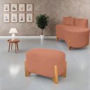 Ver imagem 2 de Puff Oval Pé de Madeira Decorativo para Sala Orgânico Confortável e Reforçado Bouclé Fluffy