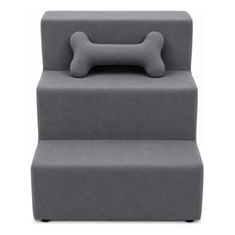 Escada Escadinha Pet 3 Degraus em Suede + Osso Brinde:Suede Cinza