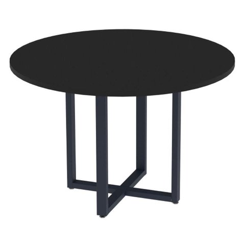 Mesa de Reunião Redonda P25 Pandin 110 Cm (largura) Tampo Mdp Preto Pé Aço Tubular Azul Del Rey