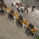 Ver imagem 1 de Conjunto de Escritório Smart 3 Livreiro e 4 Mesas 90cm - Off White e Cedro