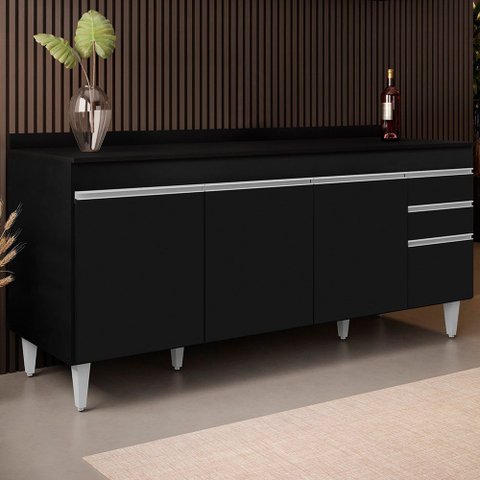 Balcão Gabinete 180cm com Tampo Dallas Preto - Lumil Lumil Móveis