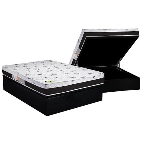 Cama Box Baú Casal: Colchão Ortopédico Luckspuma D33 / AG65 Aspen 50 Pró Saúde + Base CRC Suede Blac