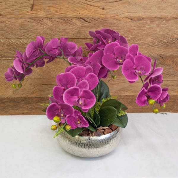 Arranjo de Orquídea Pink de Silicone em Vaso de Inox - 1