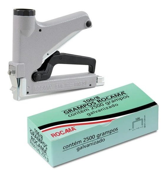 Grampeador Manual Rocama 51a - Aluminio + 2500 Grampos 106/8 - 1