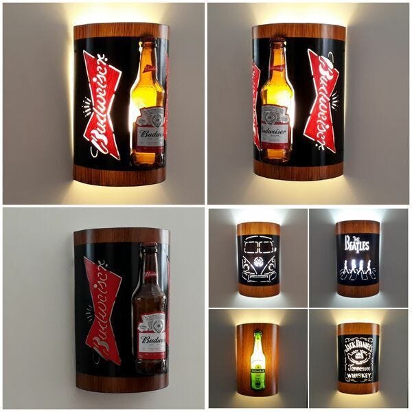 Luminária Arandela de parede Bar Budweiser Garrafa Logo - 3