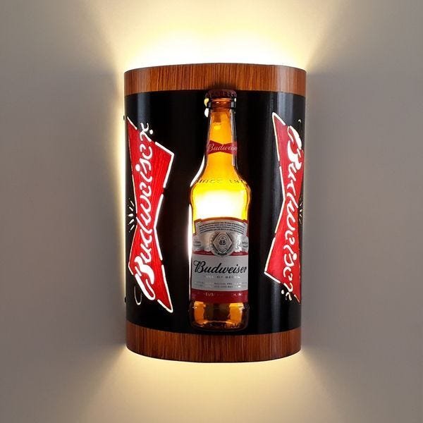 Luminária Arandela de parede Bar Budweiser Garrafa Logo