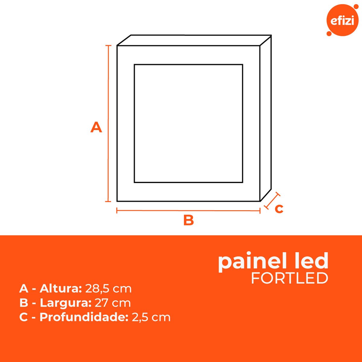 Painel Led Sobrepor 30w Quadrado - Fortled - 3