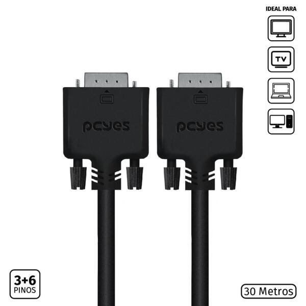 Cabo De Vídeo Vga 3+6 15 Pinos Macho Para Vga 3+6 15 Pinos Macho 28awg Puro Cobre 30 Metros -