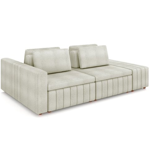 Sofá Ilha com Puff para Sala Living 285cm Amber M03 Bouclê Bege Claro - Lyam Decor