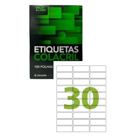 Etiqueta Adesiva Cc180 - 25.4x66.7x3mm - 30 Unidades por Folha - Caixa com 100 Folhas