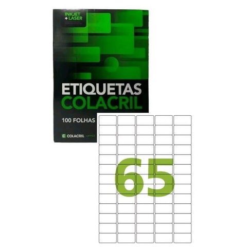 Etiqueta Adesiva Ca4351 - 21.20x38.10x5 - 65 Unidades por Folha - Caixa com 100 Folhas