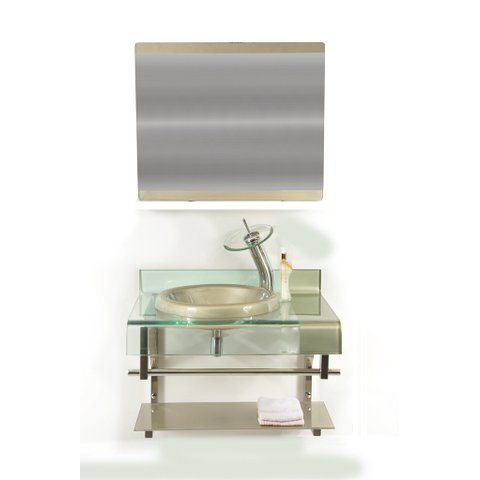 Gabinete de Vidro 70cm Curvado Duplo Inox com Cuba Chapéu - Champanhe