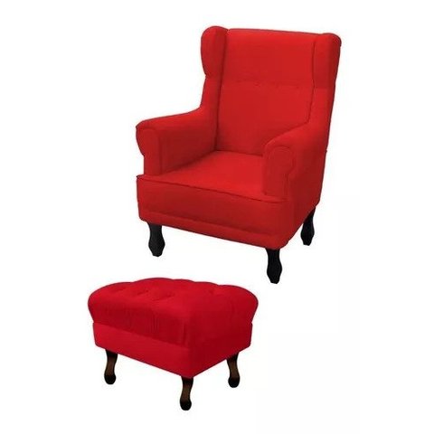 Poltrona De Amamentação Elisa + Puff Retrô Suede - Vermelho