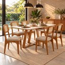 Ver imagem 1 de Mesa Jantar Retangular 1,80m 6 Lugares com 6 Cadeiras Assento Estofado Encosto Tela 100% MDF Dalla