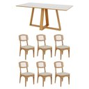 Ver imagem 2 de Mesa Jantar Retangular 1,80m 6 Lugares com 6 Cadeiras Assento Estofado Encosto Tela 100% MDF Dalla