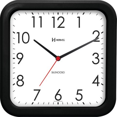 Relógio de Parede - Quadrado - Silencioso-23cm-Herweg 660041: Preto