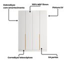 Ver imagem 4 de Guarda Roupa 4 Portas Abrir para Quarto ou Closet 230 cm X 160 cm 100% MDF Cor:Branco e Peroba