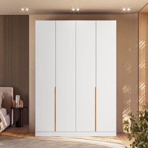 Guarda Roupa 4 Portas Abrir para Quarto ou Closet 230 cm X 160 cm 100% MDF Cor:Branco e Peroba