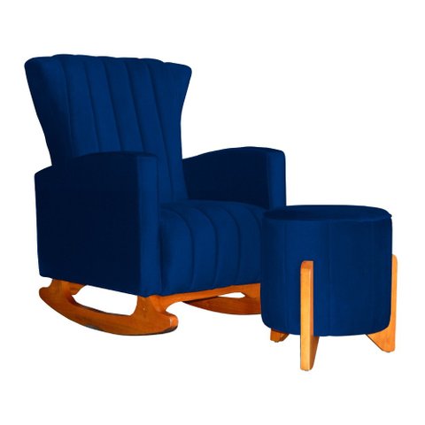 Poltrona Balanço C/ Puff Melinda Suede Azul Marinho - Lm Decor