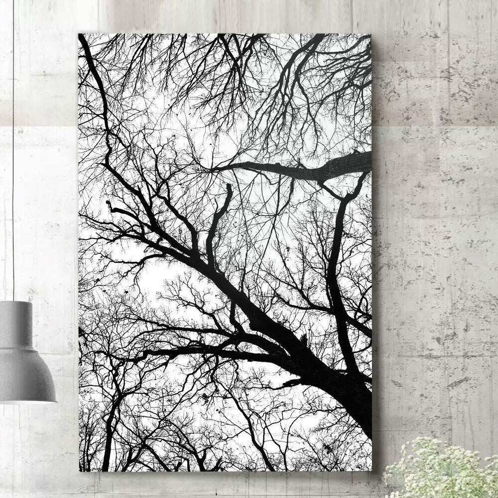 Placa Decorativa Galhos de Árvore Preto e Branco-30X45Cm
