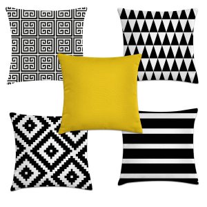 kit 5 capas de almofadas preto e branco 40x40