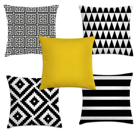 kit 5 capas de almofadas preto e branco 40x40