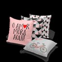 Ver imagem 6 de Kit 4 capas de almofadas geométrica o amor mora aqui rosa e preto