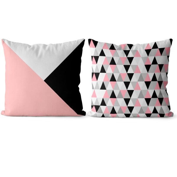Kit almofadas decorativa geométrica rosa e preto 2 peças