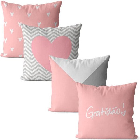 Kit de Almofadas Com Enchimento Para Sala 4pçs rosa e cinza