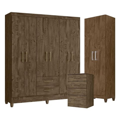 Guarda Roupa Casal Panamá com Cômoda Ms913 e Armário Multiuso New Íris Castanho Wood – Moval