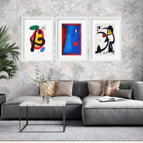 Kit 3 Quadros Grandes Miró Collection 60x48cm:moldura Branca