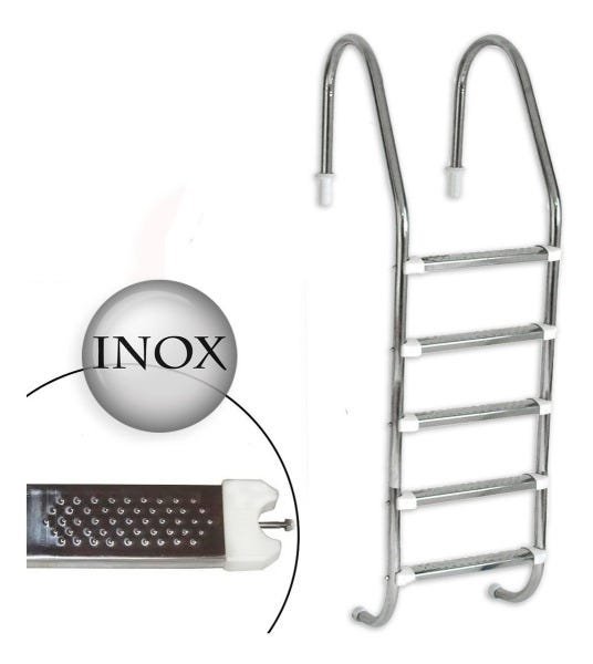 Escada Para Piscina Em Aço Inox Com 5 Degraus Inox Removivel - 3