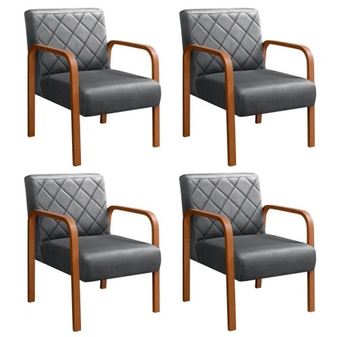 Kit 4 Poltronas Lara Cor:Veludo Cinza 220
