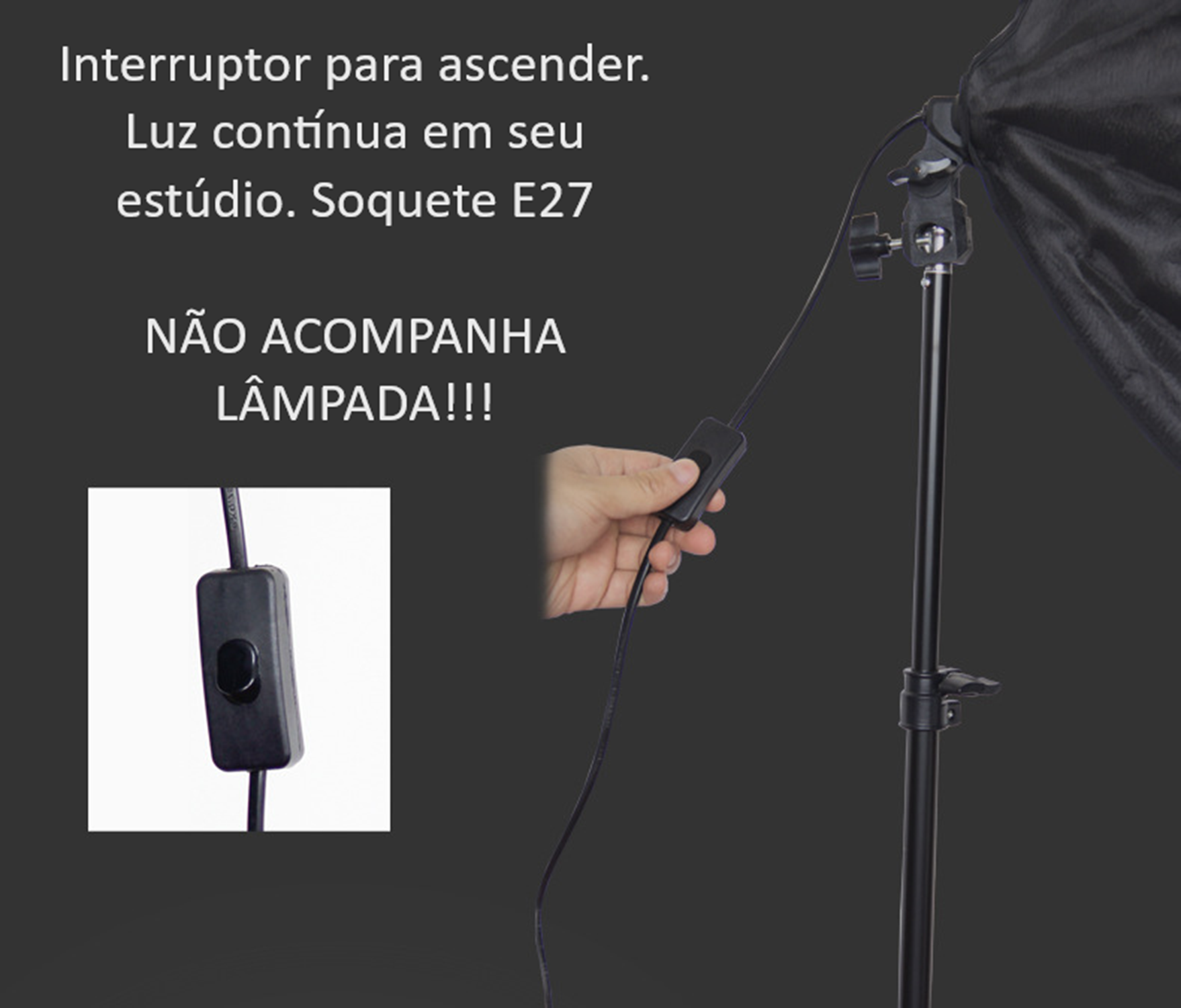 Softbox P/ Luz Iluminação Contínua Soquete E27 + Tripé 2,1m - 5