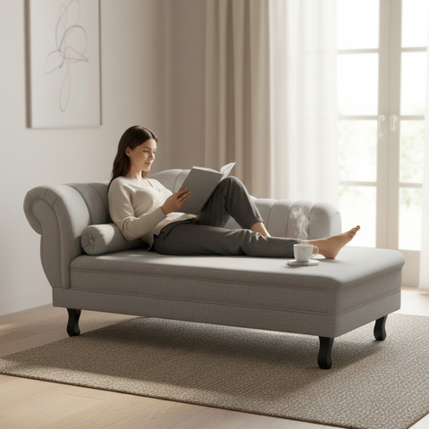Recamier Decorativo Divã Amsterdã 147cm Lado Direito Linho Cinza