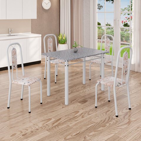 Conjunto de Mesa com 4 Cadeiras Lívia Branco/Bege