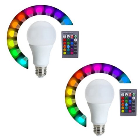 Kit Lâmpadas E27 Led Rgb 5W Bivol com Controle Remoto 2 Peças