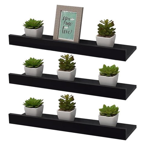 Kit 3 Prateleiras Porta Quadros 50 X 15cm Preta Suporte Invisível
