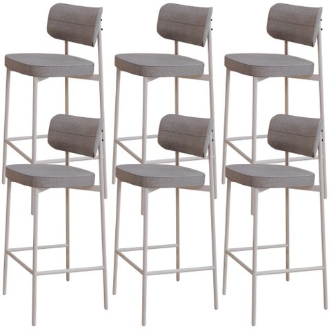 Kit 06 Banquetas Alta Bar Cozinha Sala de Jantar Aço Branco Kaira C01 Linho Cinza - Lyam Decor