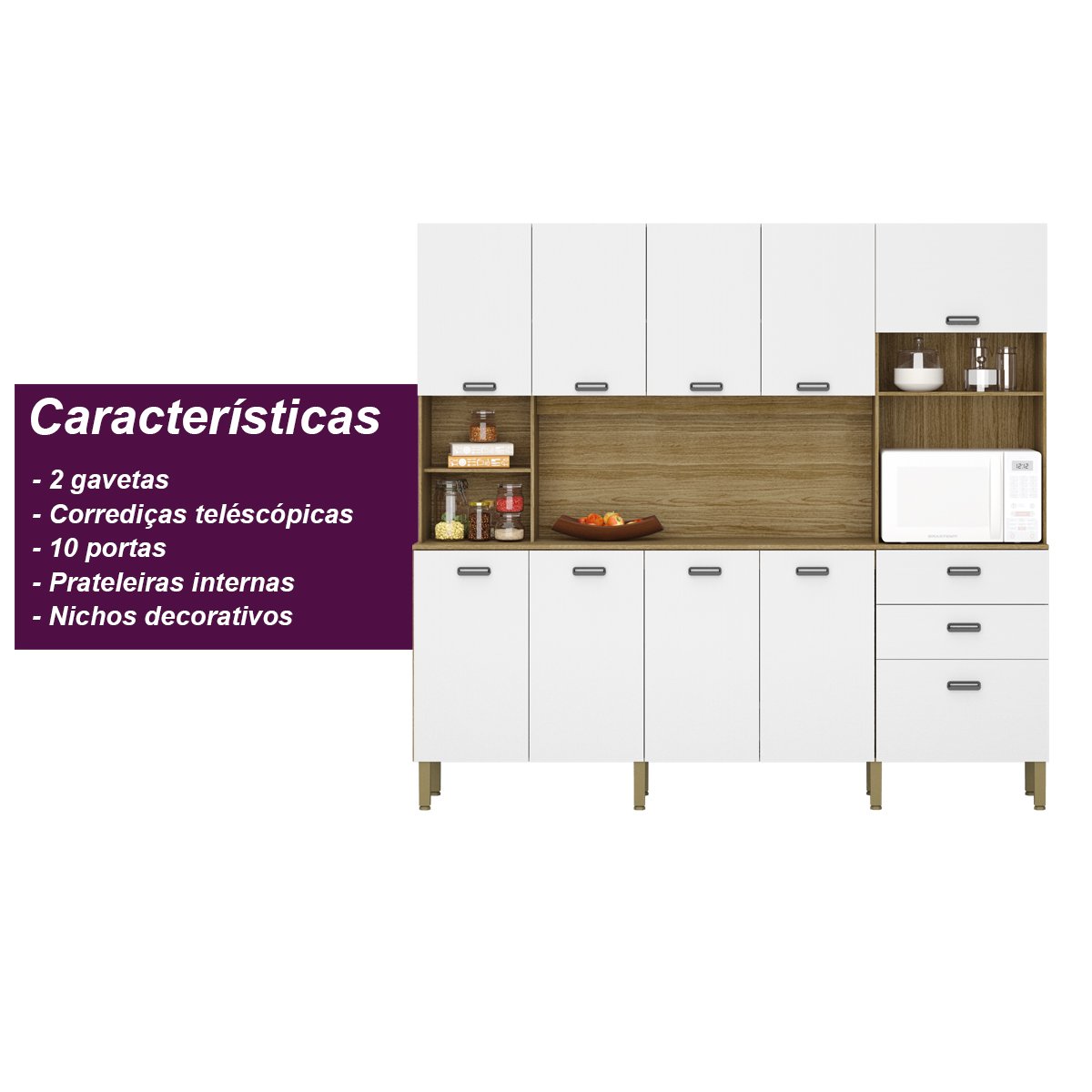 Armário de Cozinha Compacta 10 Portas 2 Gavetas Intense - Freijó/supremo - 6