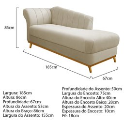 Diva Recamier Vanessa 185cm Lado Direito Linho Bege - Amarena Móveis - 4