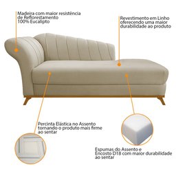 Diva Recamier Vanessa 185cm Lado Direito Linho Bege - Amarena Móveis - 5