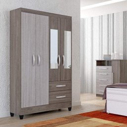 Guarda-Roupa Solteiro com Espelho 4 Portas 2 Gavetas Real Light Atualle Móveis - 1 Guarda-Roupa Solteiro com Espelho 4 Portas 2 Gavetas Real Light Atualle Móveis - 1