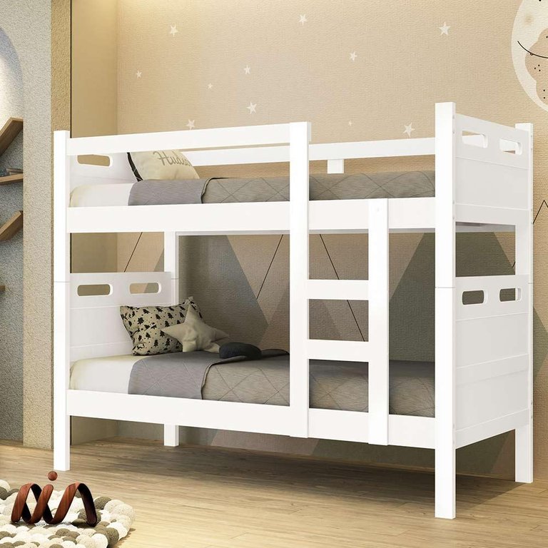 Beliche Com Barras Laterais De MDF Jaspe Branco Fênix Beliche Com Barras Laterais De MDF Jaspe Branco Fênix