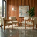 Ver imagem 1 de Kit 4 Poltrona Sala Decorativa Dallas Estofada Veludo Bege Base Madeira Castanho - Arkell