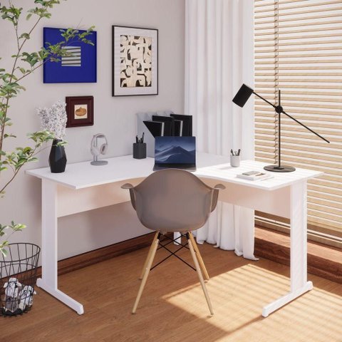 Mesa de Escritório New City 2 Lugares em L MDP Branco Gebb Work
