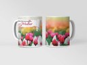 Ver imagem 1 de Caneca Ecf Dia da Mulher - Tulipas Vermelhas Brancas Rosas Porcelana Branca 325ml