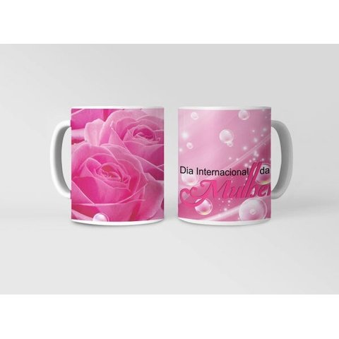 Caneca ECF Dia da Mulher - Rosas Porcelana Branca 325ml