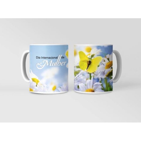Caneca ECF Dia da Mulher - Margaridas Porcelana Branca 325ml