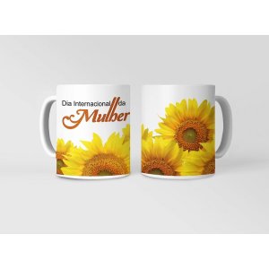 Caneca ECF Dia da Mulher - Girassóis Porcelana Branca 325ml
